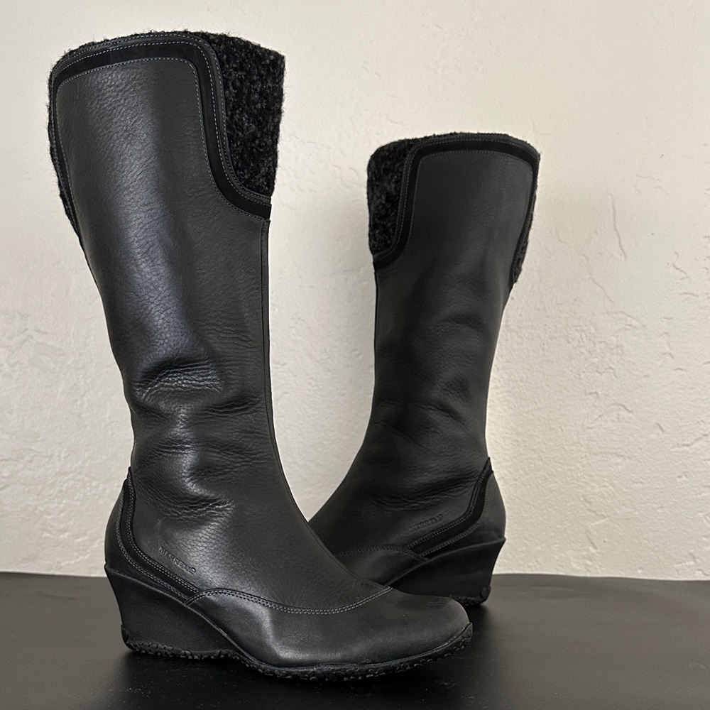 Elegant Merrill Larkspur tall Black Wedge Boots